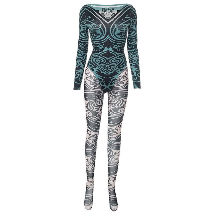 Long sleeve round neck print button pant set  | Festival Outfits Women-final-sale