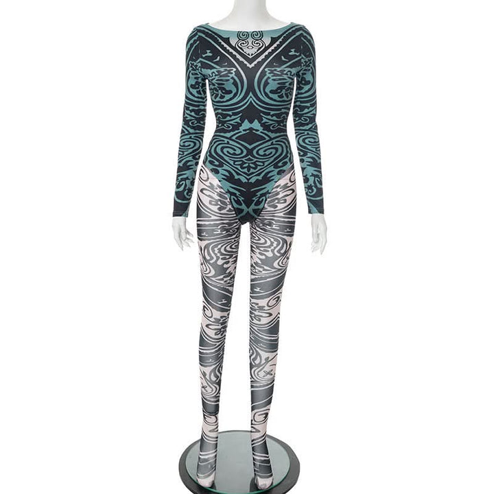 Long sleeve round neck print button pant set  | Festival Outfits Women-final-sale