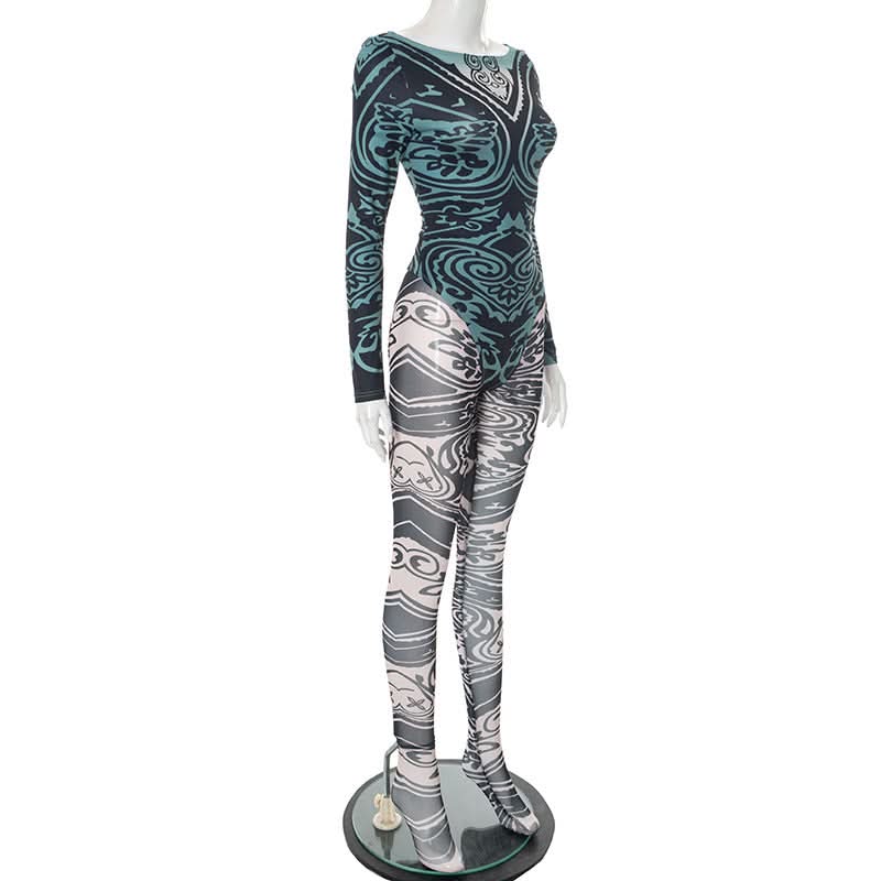 Long sleeve round neck print button pant set  | Festival Outfits Women-final-sale