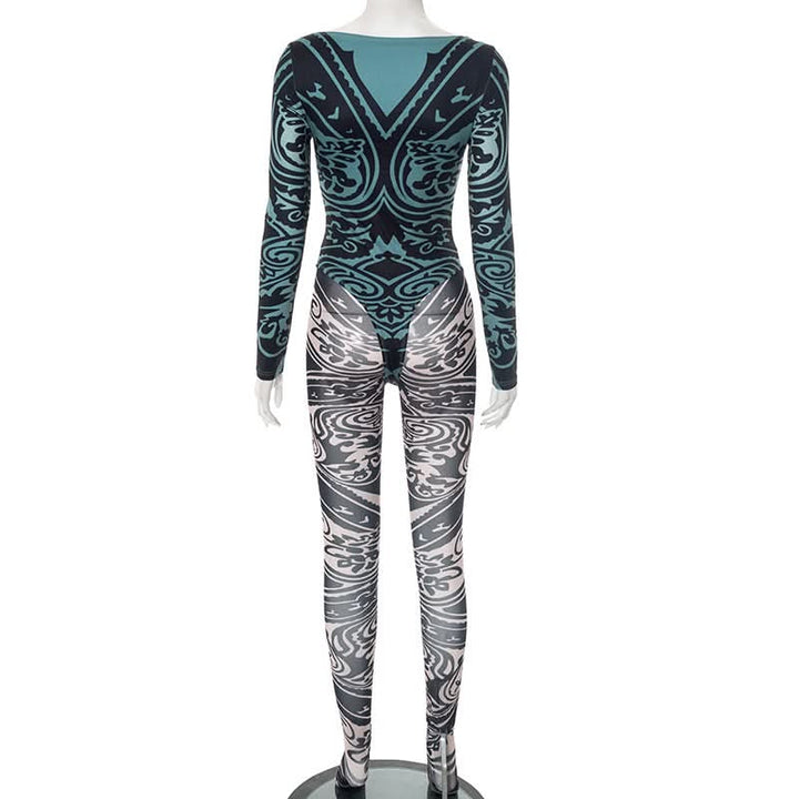 Long sleeve round neck print button pant set  | Festival Outfits Women-final-sale