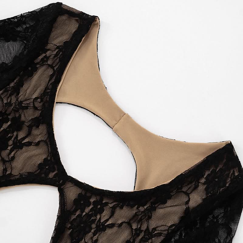 Short sleeve hollow out u neck lace romper  | Festival Outfits Women