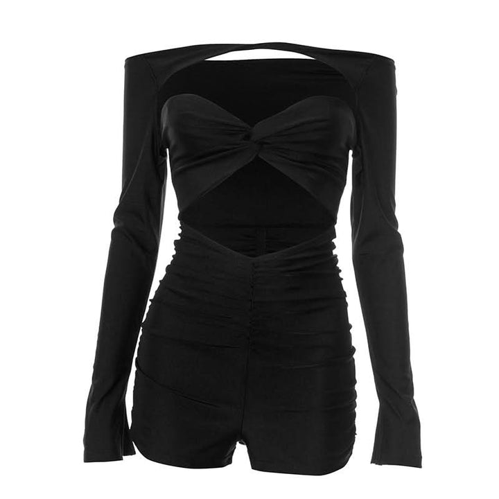 Long sleeve hollow out ruched off shoulder romper  | Festival Outfits Women