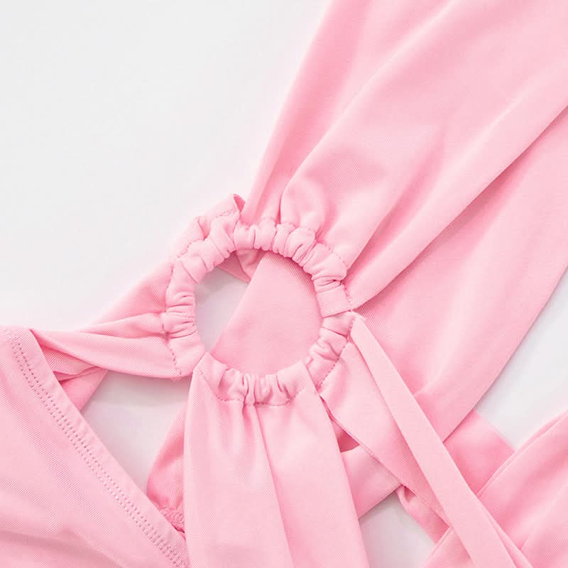 Ruched hollow out irregular o ring cut out mini dress  | Festival Outfits Women-final-sale