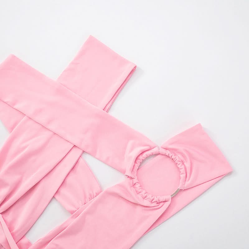 Ruched hollow out irregular o ring cut out mini dress  | Festival Outfits Women-final-sale