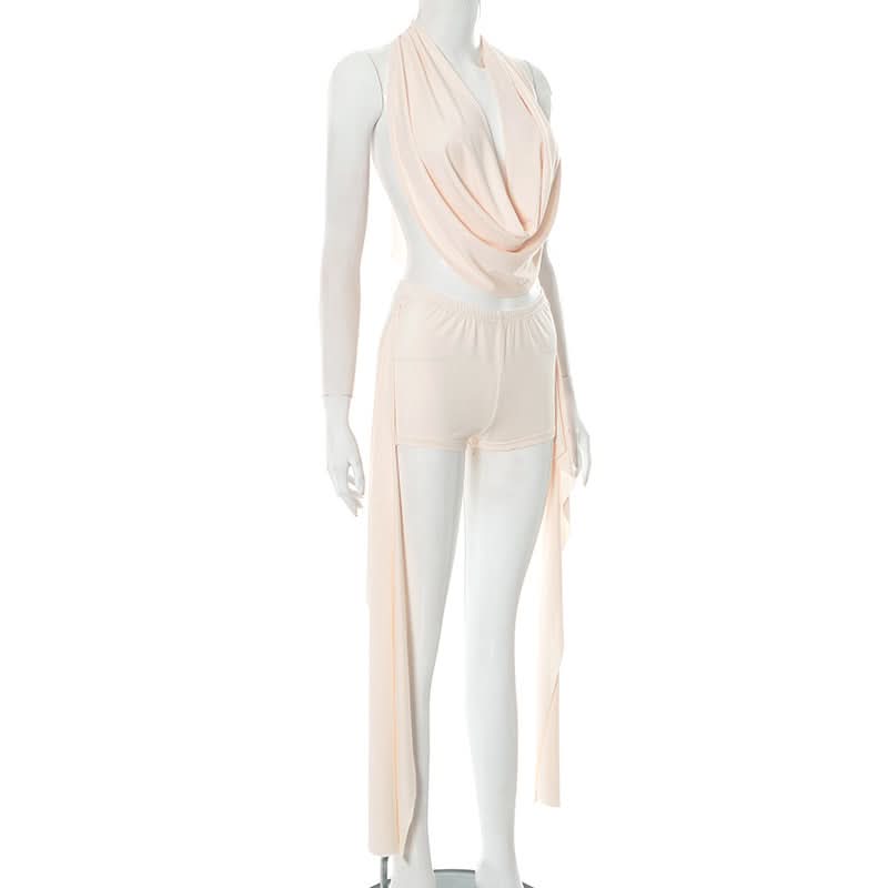 Cowl neck halter self tie low rise pant set  | Festival Outfits Women