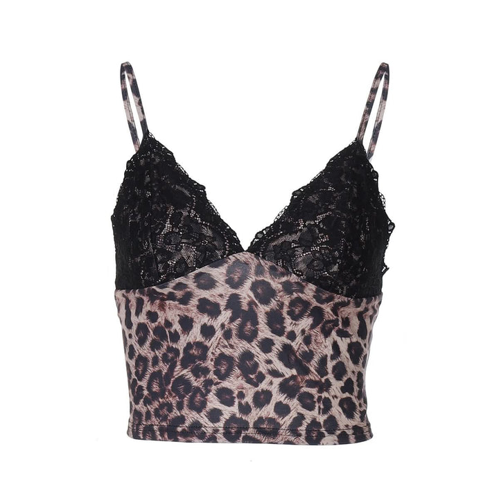 Leopard print v neck lace hem cami top  | Festival Outfits Women  | Cheetah Print Top