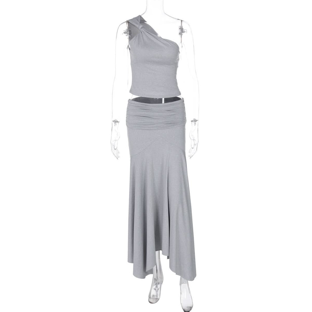 Irregular one shoulder ruched maxi skirt set  | Festival Outfits Women