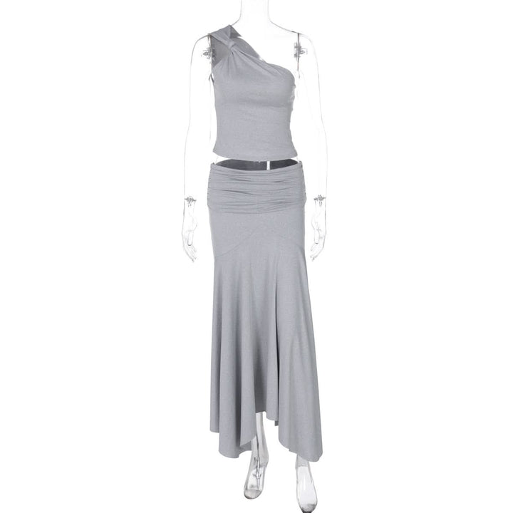 Irregular one shoulder ruched maxi skirt set  | Festival Outfits Women