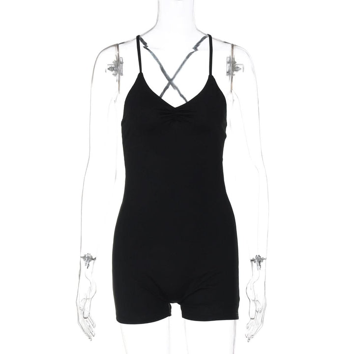 Cross back ruched v neck cami romper  | Festival Outfits Women