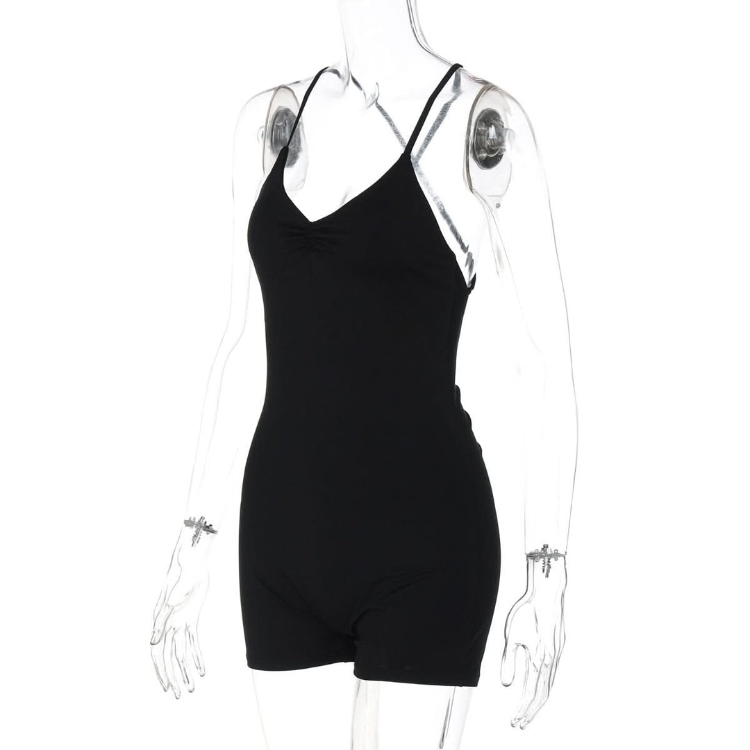 Cross back ruched v neck cami romper  | Festival Outfits Women