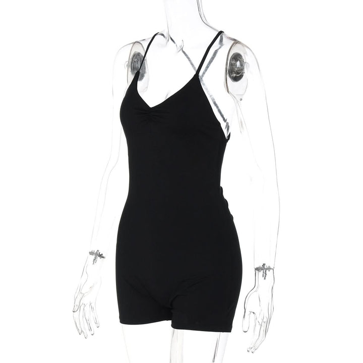 Cross back ruched v neck cami romper  | Festival Outfits Women