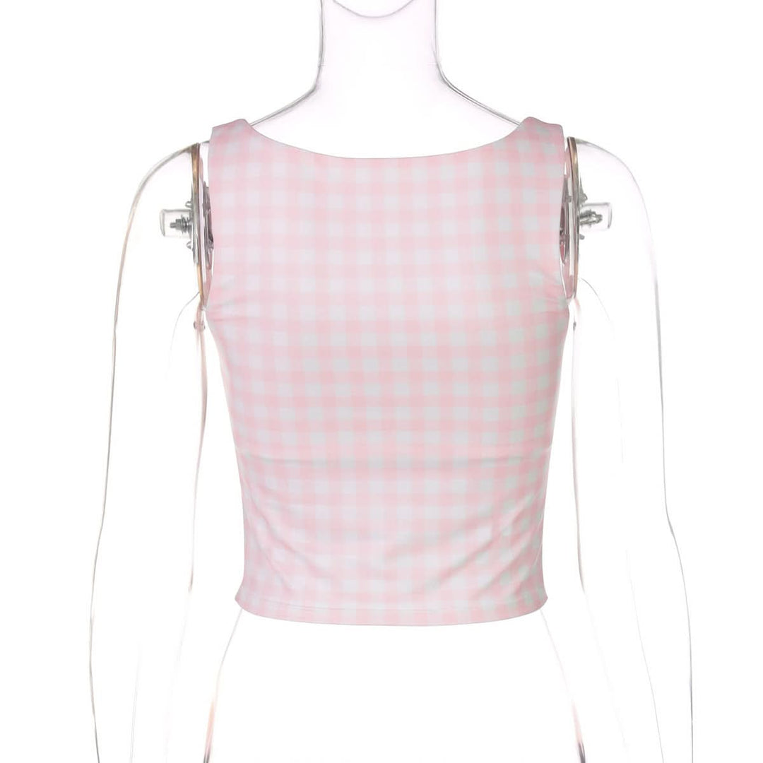Plaid square neck contrast tank top  | Festival Outfits Women