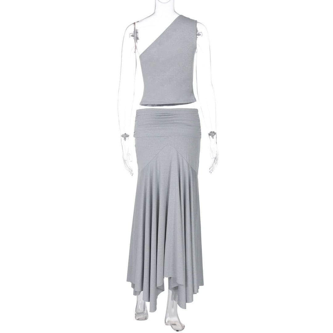 Irregular one shoulder ruched maxi skirt set  | Festival Outfits Women