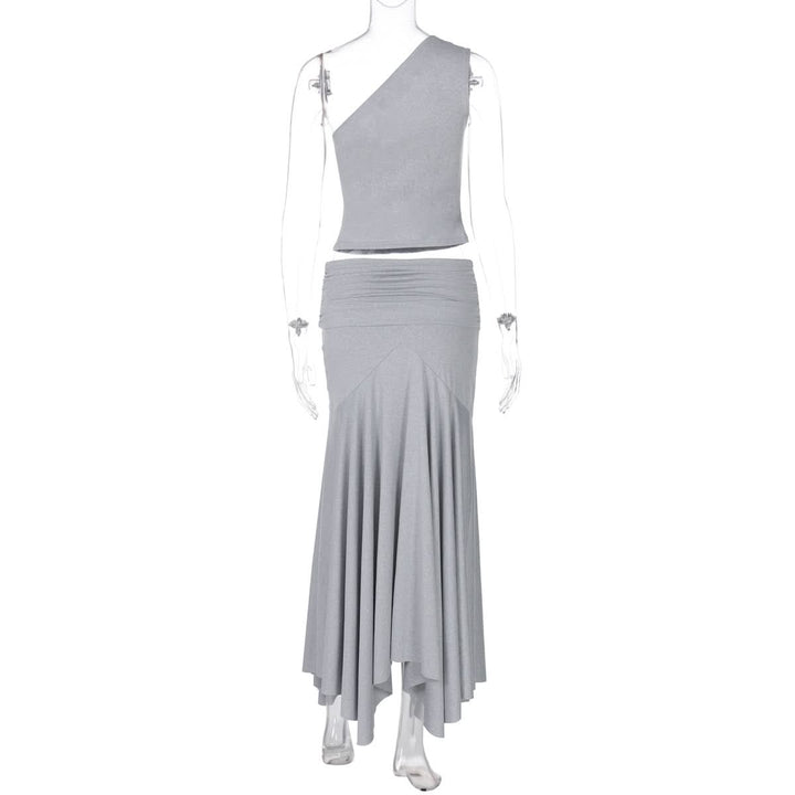 Irregular one shoulder ruched maxi skirt set  | Festival Outfits Women