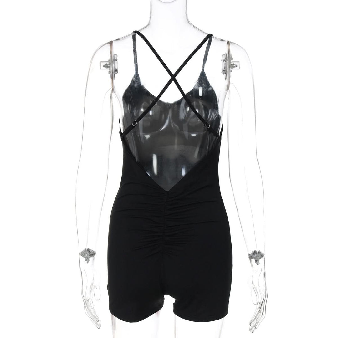 Cross back ruched v neck cami romper  | Festival Outfits Women