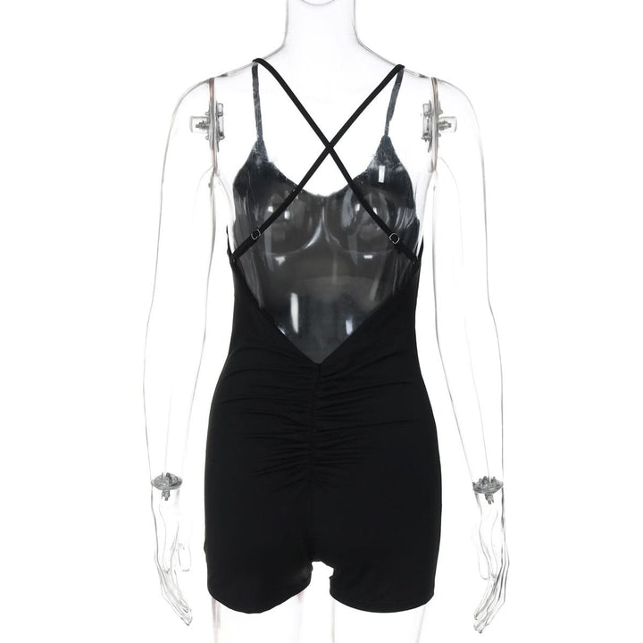 Cross back ruched v neck cami romper  | Festival Outfits Women