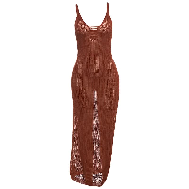 Hollow out u neck see through slit cami cut out maxi dress  | Festival Outfits Women