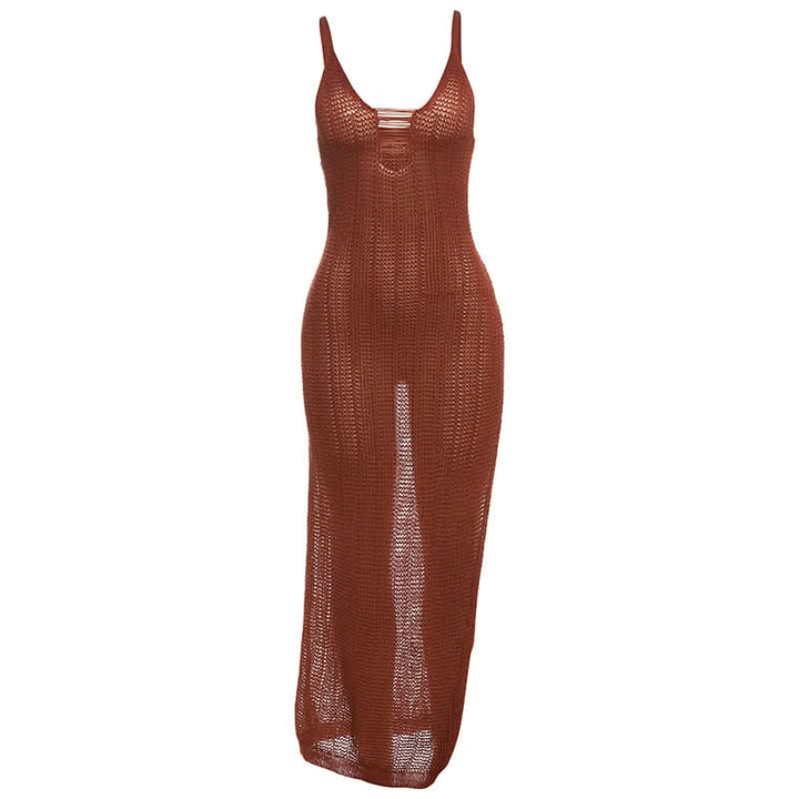 Hollow out u neck see through slit cami cut out maxi dress  | Festival Outfits Women