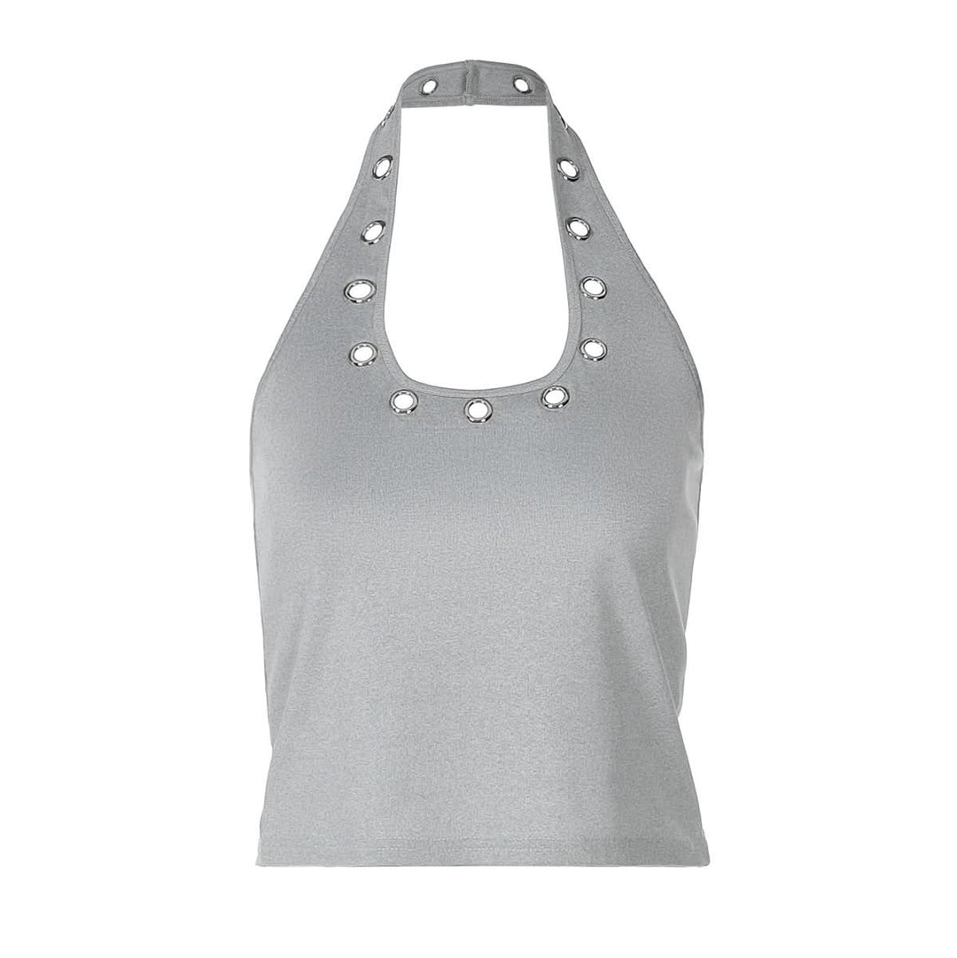 Halter hollow out backless solid u neck cut out top  | Festival Outfits Women
