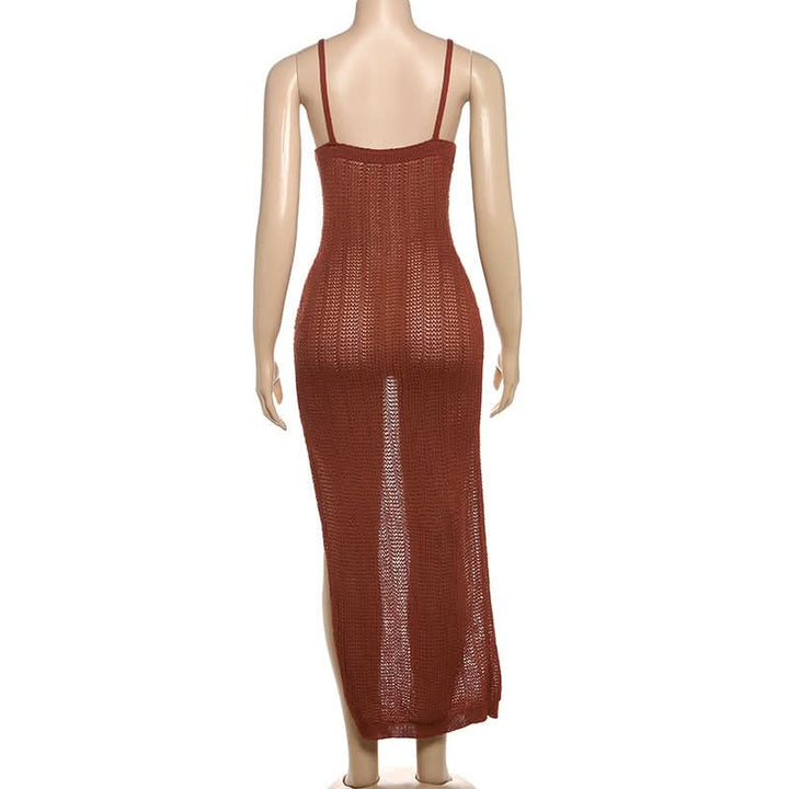 Hollow out u neck see through slit cami cut out maxi dress  | Festival Outfits Women