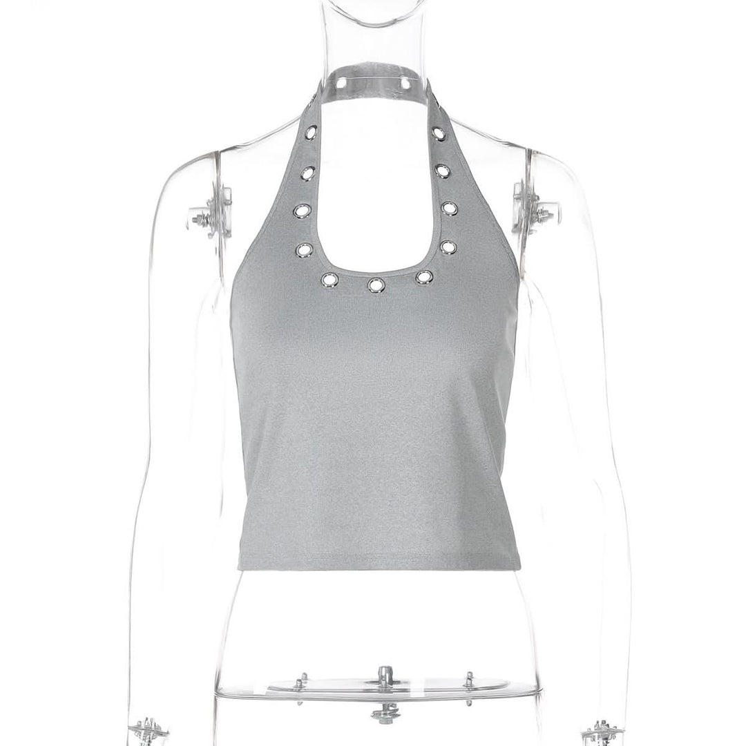 Halter hollow out backless solid u neck cut out top  | Festival Outfits Women