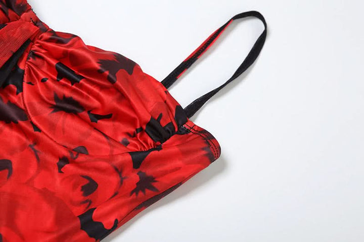 Mesh v neck ruffle print cami mini dress  | Festival Outfits Women-final-sale