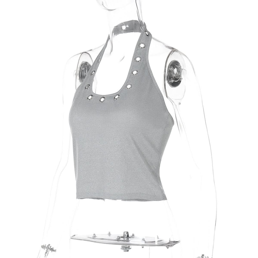 Halter hollow out backless solid u neck cut out top  | Festival Outfits Women