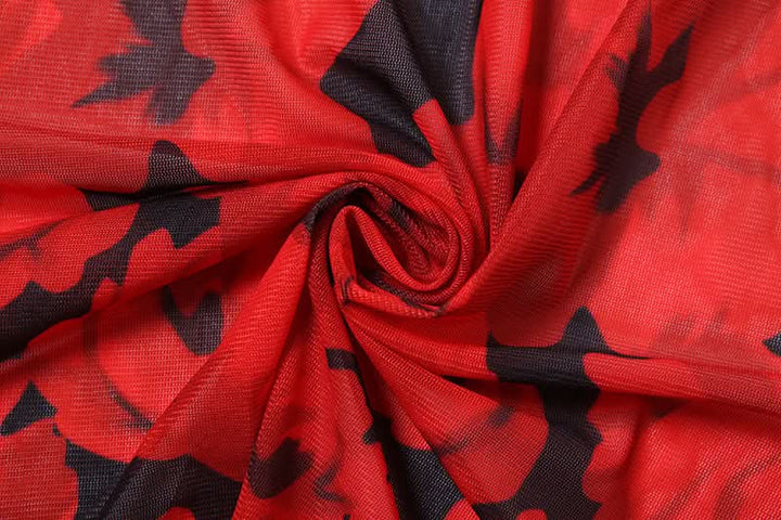 Mesh v neck ruffle print cami mini dress  | Festival Outfits Women-final-sale