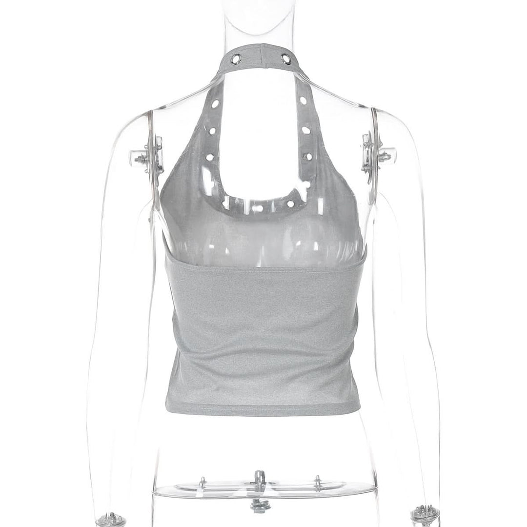 Halter hollow out backless solid u neck cut out top  | Festival Outfits Women
