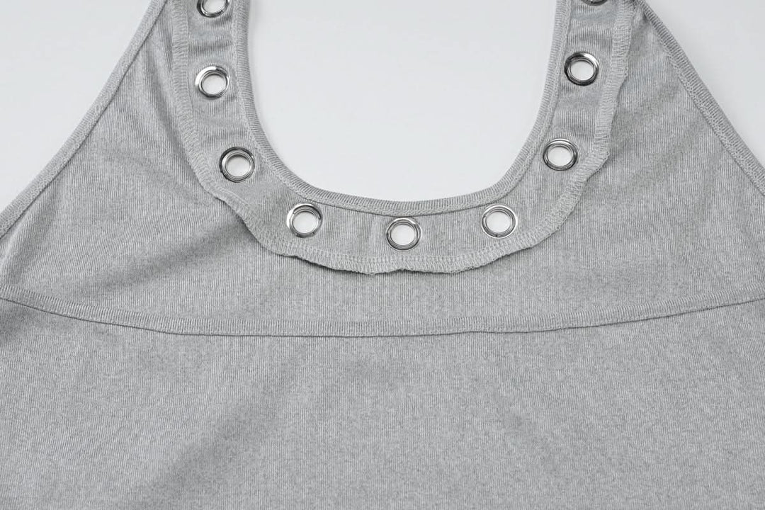 Halter hollow out backless solid u neck cut out top  | Festival Outfits Women