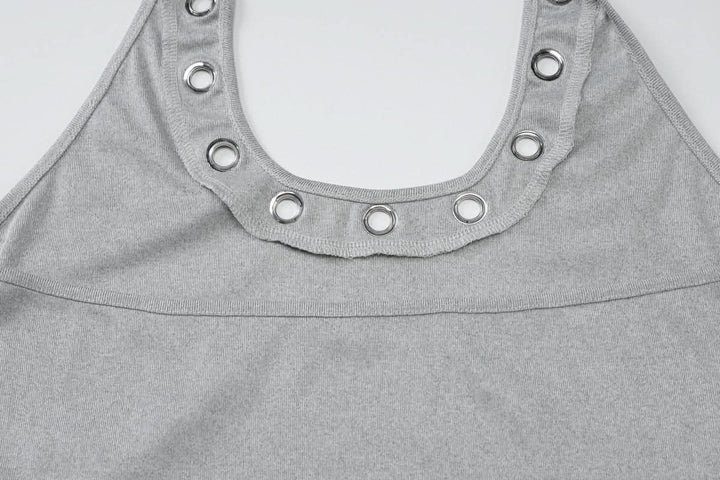 Halter hollow out backless solid u neck cut out top  | Festival Outfits Women
