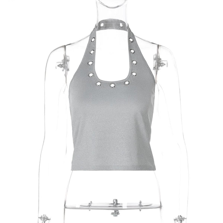 Halter hollow out backless solid u neck cut out top  | Festival Outfits Women