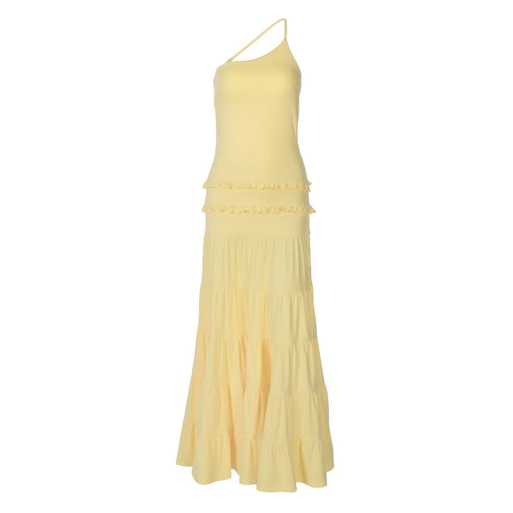 Ruffle one shoulder irregular ruched maxi dress  | Festival Outfits Women
