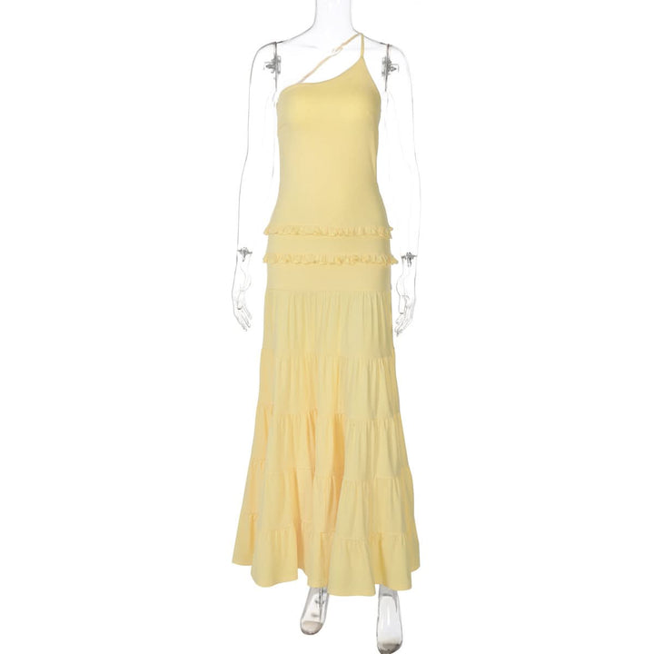Ruffle one shoulder irregular ruched maxi dress  | Festival Outfits Women