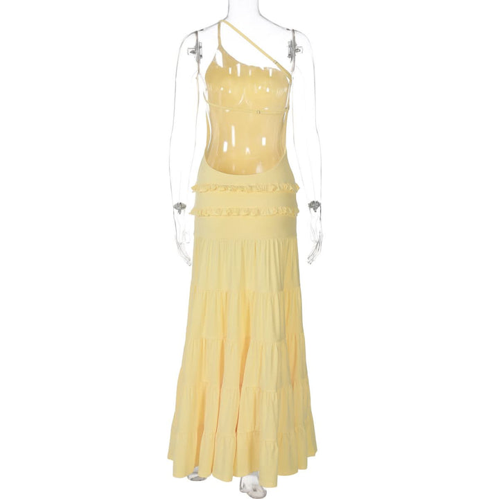 Ruffle one shoulder irregular ruched maxi dress  | Festival Outfits Women