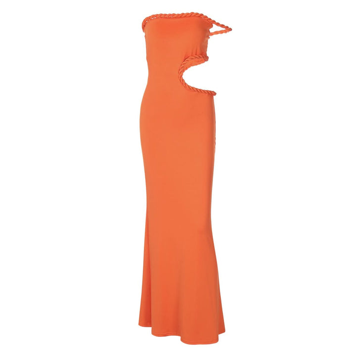 Hollow out off shoulder irregular solid cut out maxi dress  | Festival Outfits Women