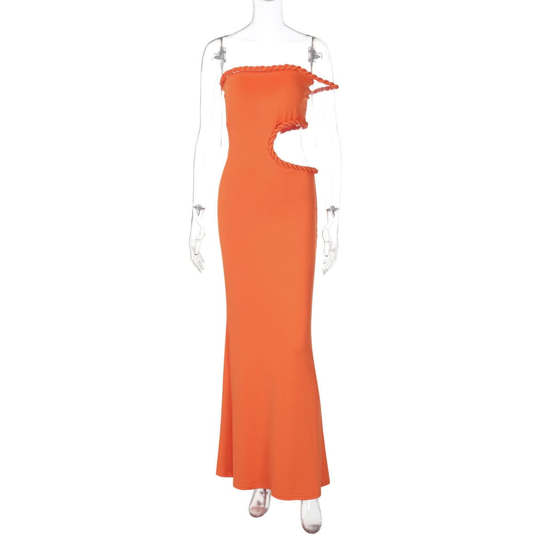 Hollow out off shoulder irregular solid cut out maxi dress  | Festival Outfits Women