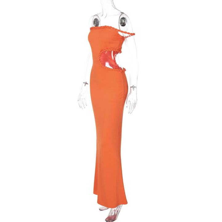 Hollow out off shoulder irregular solid cut out maxi dress  | Festival Outfits Women