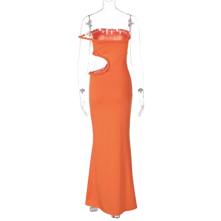 Hollow out off shoulder irregular solid cut out maxi dress  | Festival Outfits Women