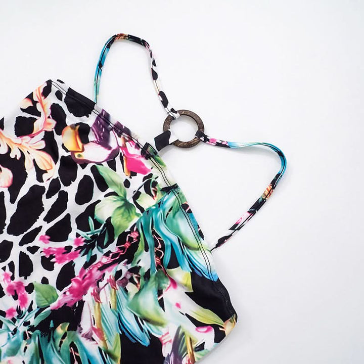 Irregular o ring print low rise pant set  | Festival Outfits Women