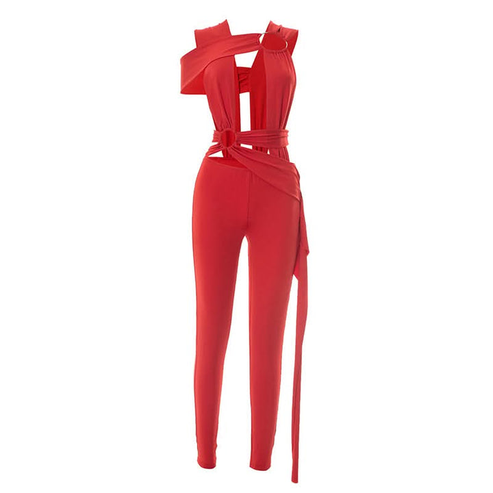 Irregular o ring hollow out ruched jumpsuit  | Festival Outfits Women