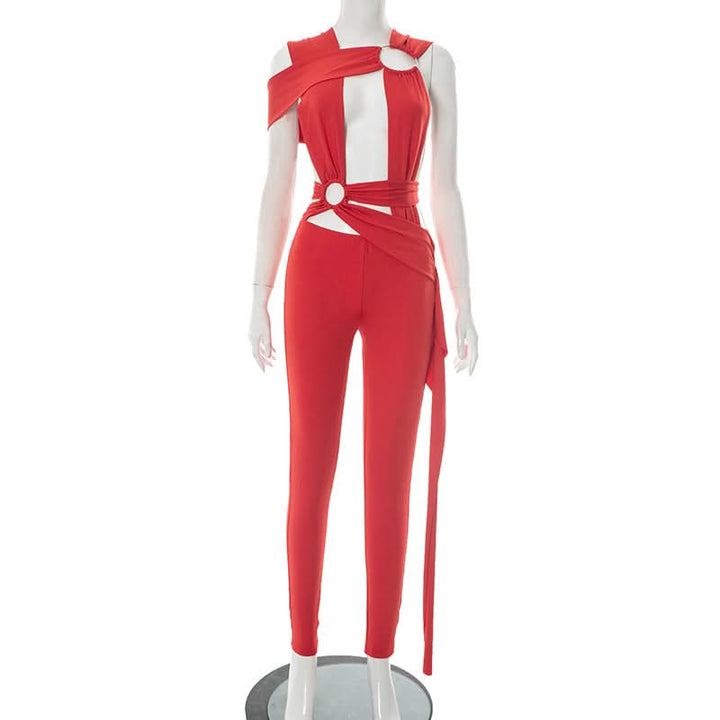 Irregular o ring hollow out ruched jumpsuit  | Festival Outfits Women