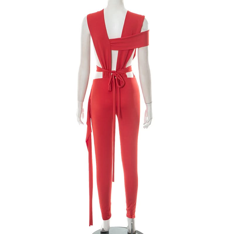 Irregular o ring hollow out ruched jumpsuit  | Festival Outfits Women