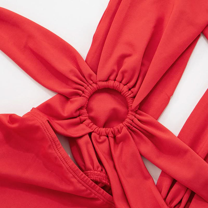 Irregular o ring hollow out ruched jumpsuit  | Festival Outfits Women