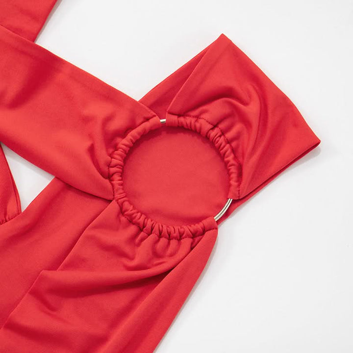 Irregular o ring hollow out ruched jumpsuit  | Festival Outfits Women