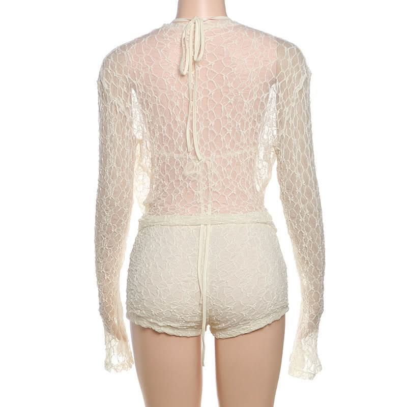Long flared sleeve halter self tie 3 piece short pant set  | Festival Outfits Women