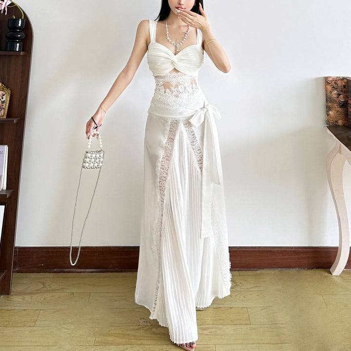 Ruched lace patchwork hollow out cut out top  | Festival Outfits Women