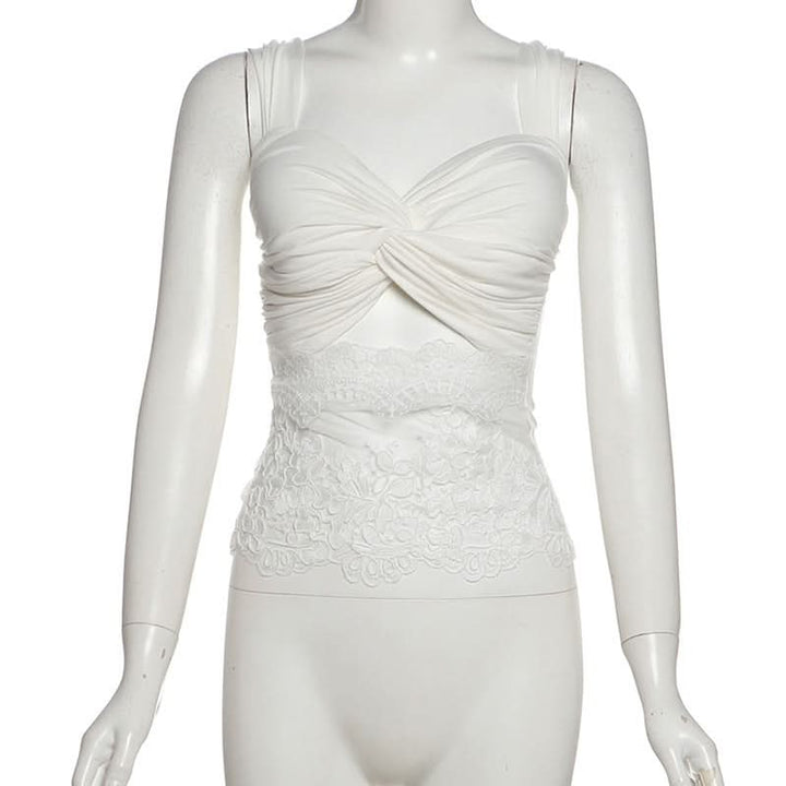 Ruched lace patchwork hollow out cut out top  | Festival Outfits Women