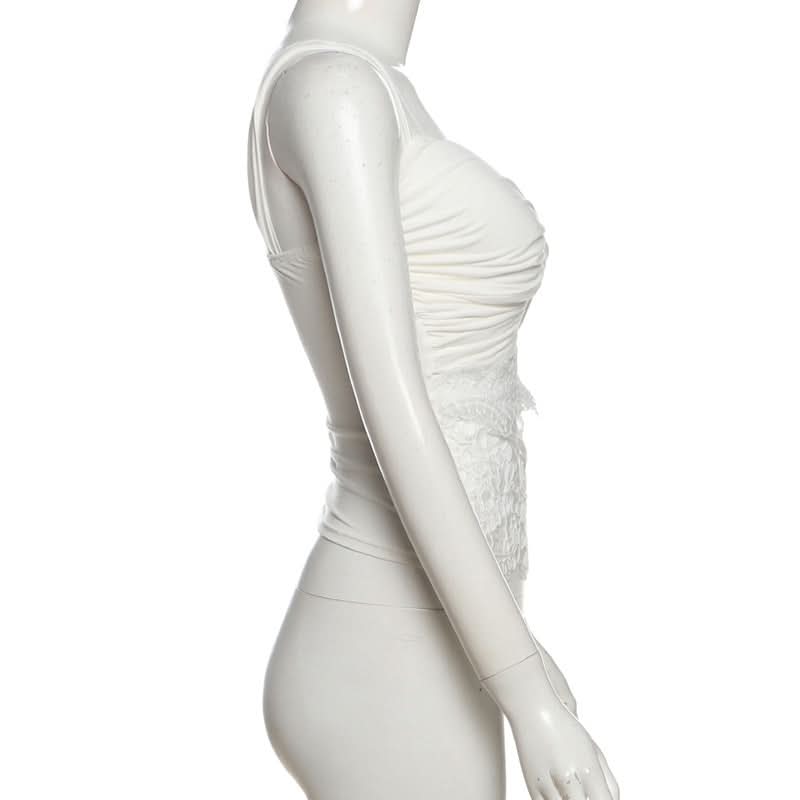 Ruched lace patchwork hollow out cut out top  | Festival Outfits Women