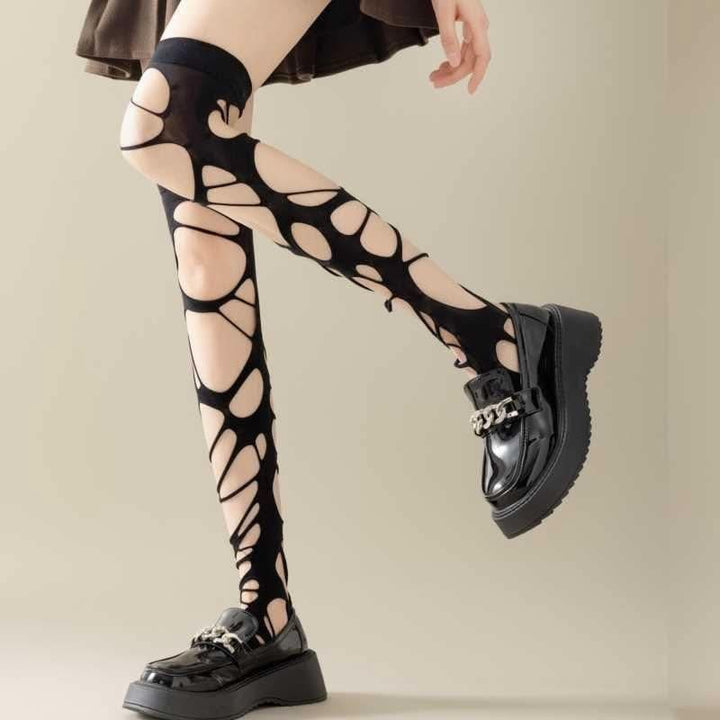 Hollow out irregular thigh high socks  | Festival Outfits Women